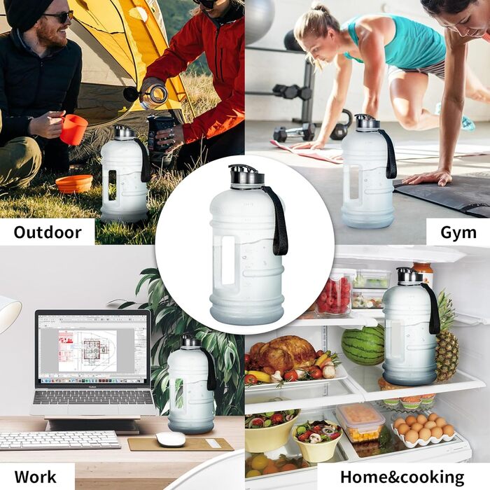 Фляга для води TOOFEEL 2л BPA free, велика спортивна фляга з позначеннями об'єму - 2200 мл