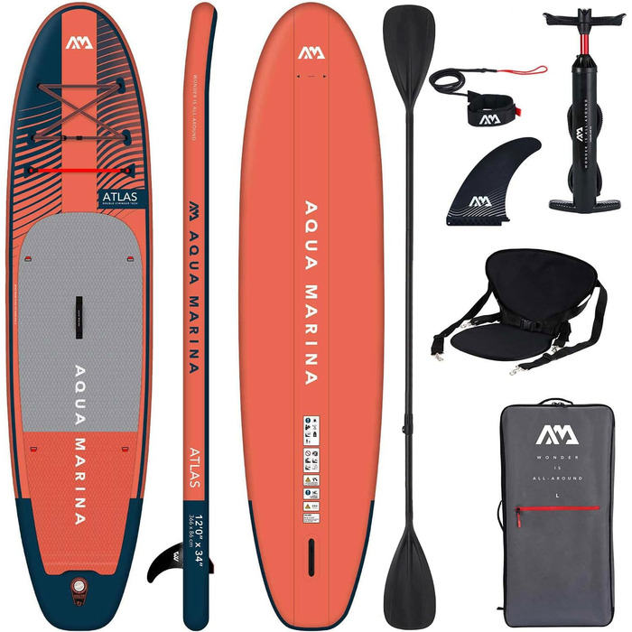Надувна SUP-дошка Aqua Marina Atlas 366x86x15 см з каяк-сидінням і подвійним веслом, комплект, червона