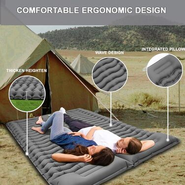 Килимок для кемпінгу YuanDiann 200x140 см на 2 особи, самонадувний, легкий, комфортний, з подушкою та насосом