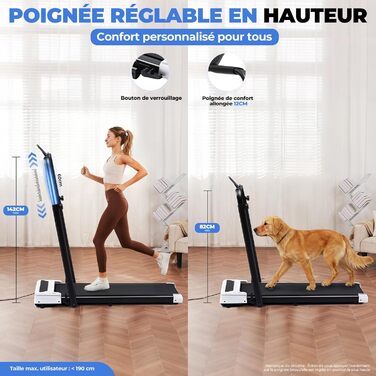 GTPLAYER Ходунка для дому, біговий килимок складаний з LED-дисплеєм та пультом, регульовані підлокітники, двигун 2.5 PS, фітнес, тренування, домашній фітнес, зелений (білий)