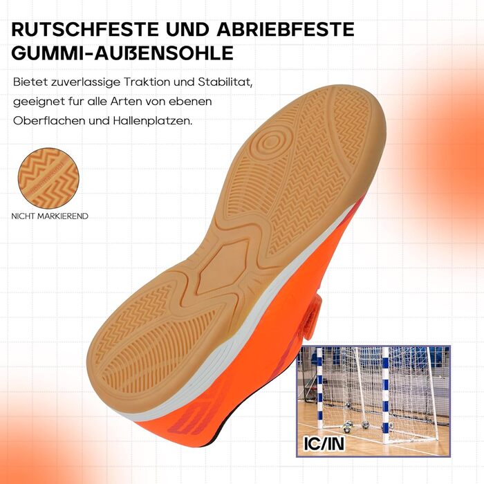 Детские зальные футбольные бутсы JABASIC для мальчиків та дівчаток - Futsal, Indoor (31 EU, Оранжевый)