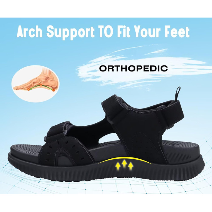 Чоловічі сандалі KuaiLu для трекінгу та відпочинку: ортопедичні, зручні, літні, пляжні, з товстою підошвою, розмір 44 EU (чорні)