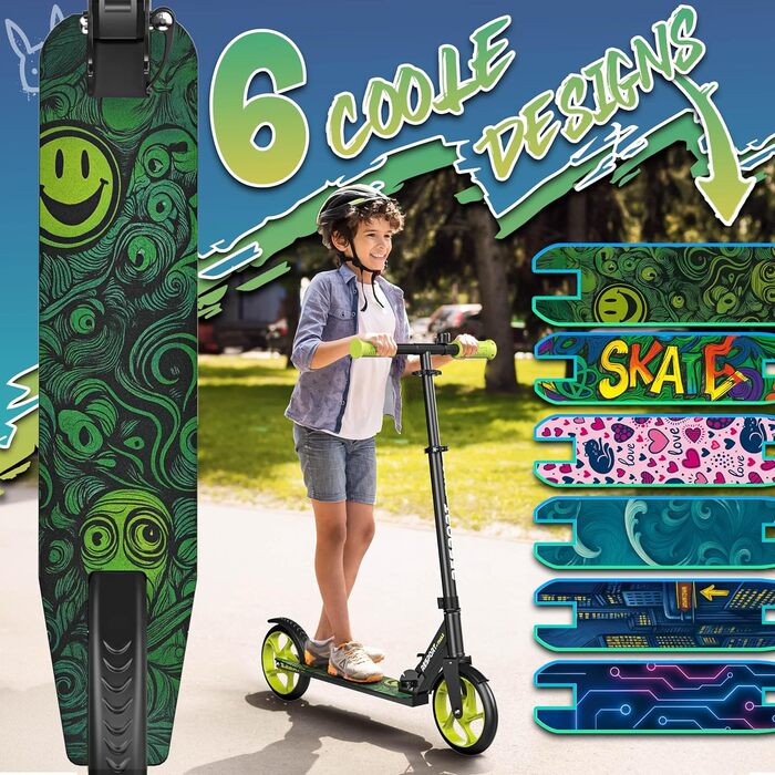 Дитячий та дорослий трюковий самокат Cityroller з дзвіночком та ременем | Висота регулюється, складається, до 100 кг | Великі колеса, чорний/зелений