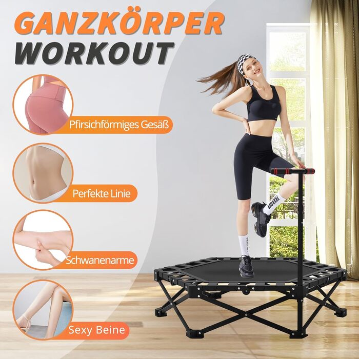 Трамплін для фітнесу в приміщенні, 106 см, з регульованими ручками, вантажопідйомність 200 кг, для фітнесу та аеробіки, складаний та портативний