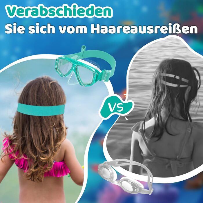 Дитячі окуляри для плавання Vvinca з захистом носа та м'яким ремінцем, міцні, антизапітніючі та водонепроникні, для дітей 3-14 років, колір: темно-зелений