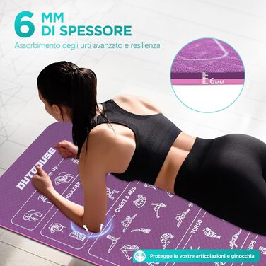 Килимок для йоги Sportmatte – 70 з друкованими позами йоги, неслизький матеріал TPE, для гімнастики, пілатесу, дому та подорожей, фітнес килимок для жінок та чоловіків, 181x63x0,6 см, рожевий та фіолетовий