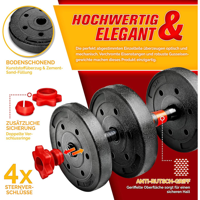 Набір гантелей 2-в-1 Hanteln Set 15-30кг: регульовані гантелі, штанга зі зірковими фіксаторами, з'єднувальна труба (в комплекті з гирею 20кг)