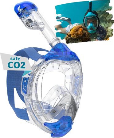 Маска для снорклінгу Khroom Seaview Y CO2-безпечна, повнолицева, для дорослих та дітей XS (зріст 90-130 см), світло-блакитна, альтернатива набору для снорклінгу