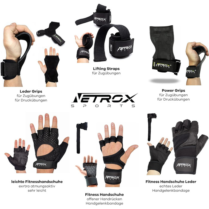 NetroxSports® М'які хватки-петлі для бодібілдингу, пауерліфтингу, фітнесу – посилені лямки для середніх ваг для жінок і чоловіків