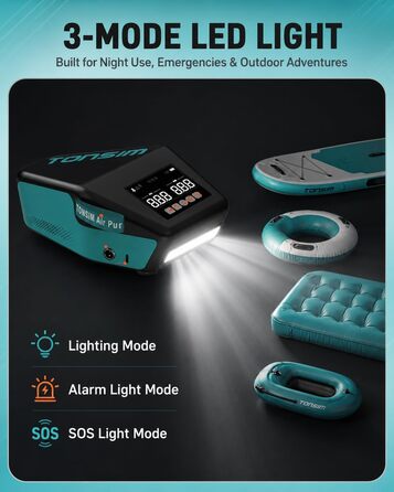 Електричний насос Tonsim Sup Pumpe 20 PSI з акумулятором для SUP-дощок, каяків, надувних човнів та кемпінгу (чорно-сірий)