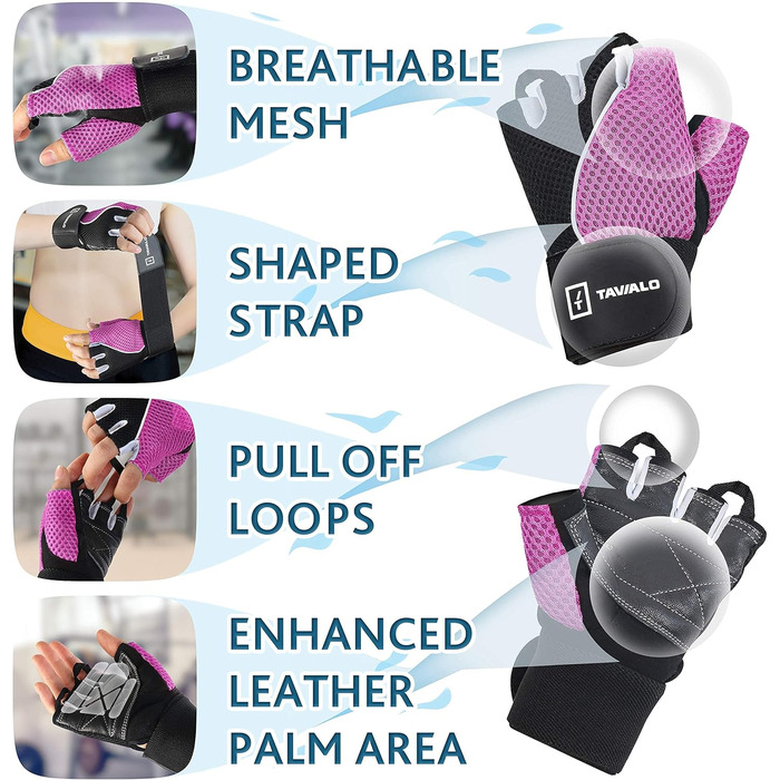 Рукавички для фітнесу Fitnesshandschuhe жіночі, розміри S (13-16 см) та M (16-19 см), шкіра, рожево-чорно-білі, для силових тренувань