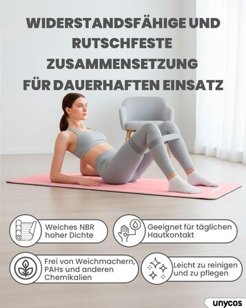 Килимок для йоги Unycos з нековзким покриттям | Щільність 6/10/15 мм, для гімнастики, з ременем для перенесення【вкл. E-Book】Фітнес-килимок для пілатесу, тренувань, гімнастики (#19 Рожевий + Сірий, 183*66*1 см)
