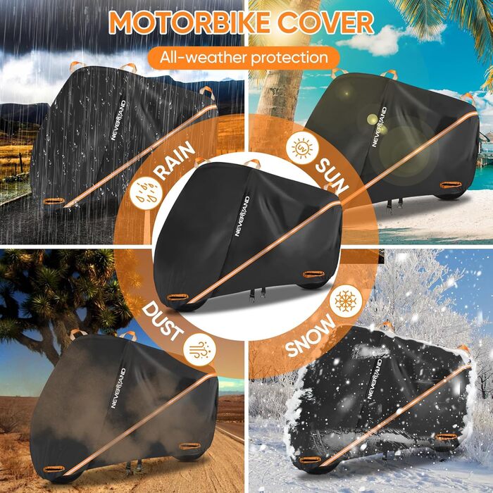 Захисний чохол для мотоцикла NEVERAND - гараж для мотоцикла з сітчастими отворами, водовідштовхувальний, сонцезахисний, 210D Oxford, 220*95*110 см (Чорний+Оранжевий, L)