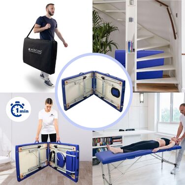 Складаний масажний стіл Mobiclinic® CA-01 Light: алюміній, штучна шкіра, регулювання висоти, 186x60 см, для фізіотерапії, 150 кг, з сумкою (блакитний)
