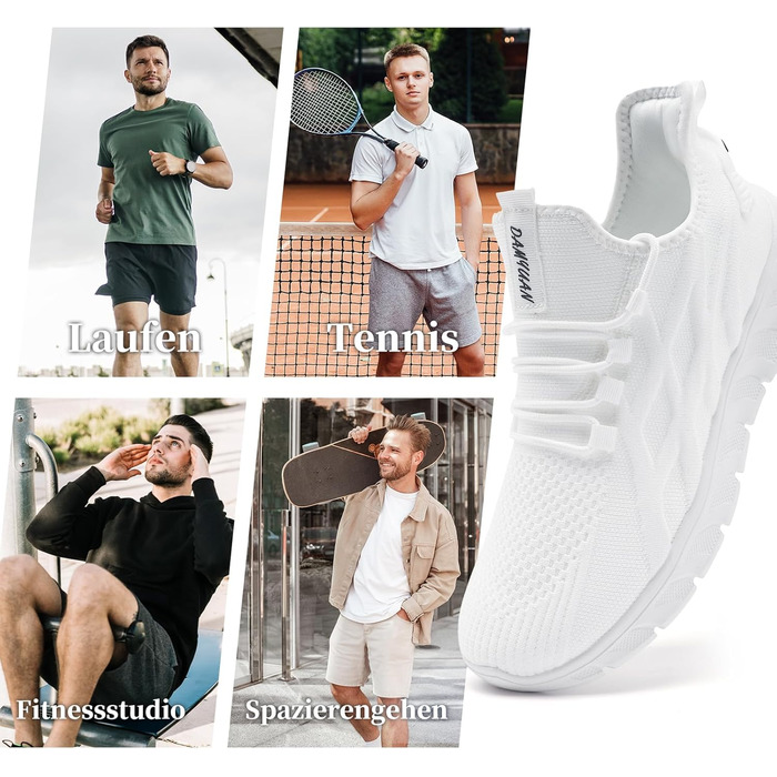 Чоловічі кросівки для бігу, спортивні, повсякденні: легкі, дихаючі, для тенісу, фітнесу, піших прогулянок. Slip-On (43 EU, B White)
