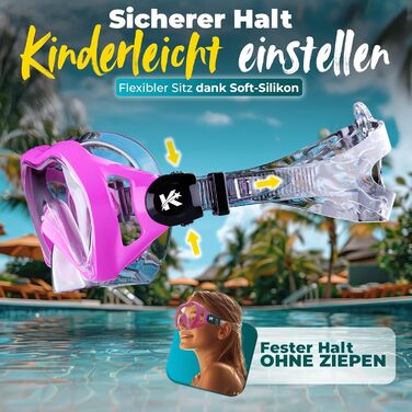 Набір для снорклінгу KIDVERSE для дітей 5-16 років - маска та трубка для дівчаток та хлопчиків, рожевий колір