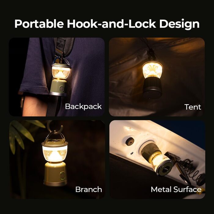 Ліхтар для кемпінгу BougeRV, акумуляторний, знімний штатив, 2700K, 400LM, IPX5, для кемпінгу, подорожей, надзвичайних ситуацій