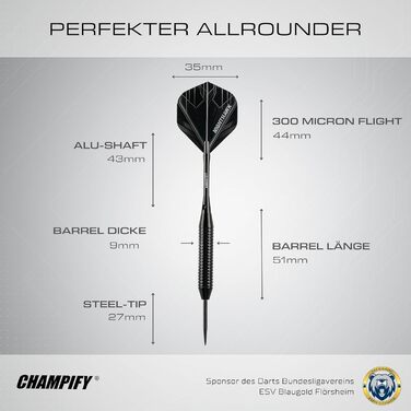 Набір дротиків сталевих 23g 'Nighthawk' з аксесуарами: 3 дротики, 6 стержнів, пір'я. Чорні дротики для гри в дартс