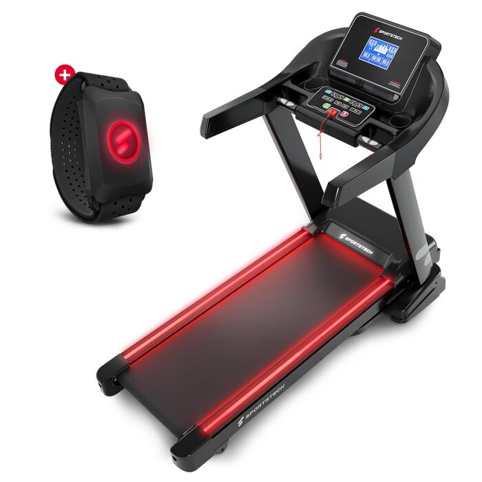 Бігова доріжка Sportstech F37s: Складана, з нахилом до 20 км/год, 7 к.с., до 150 кг, сумісна з STL App, велика бігова поверхня, чорна