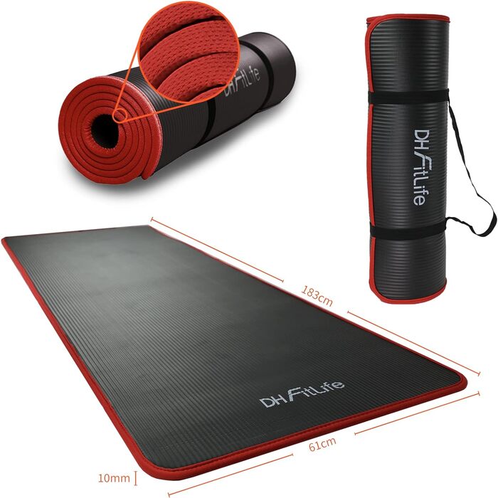 DH FitLife Килимок для фітнесу 183x61x1 см, нековзний, для йоги та тренувань, чорний, підвищена міцність