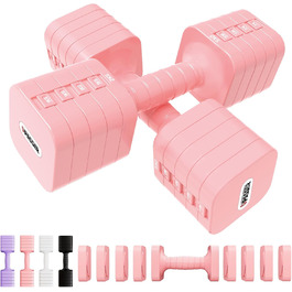 Регульовані гантелі 2 шт. 20 кг, 5-в-1 для фітнесу, дому, силових тренувань. Білий (рожевий)