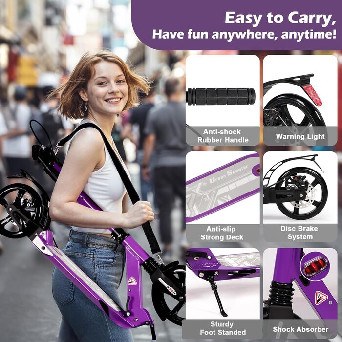 Самокат трюковий Kickscooter для дітей 8-12 років та дорослих, колеса 200мм, дискові гальма, складний, фіолетовий