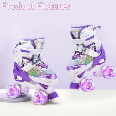 Ролики дитячі ERNAN регульовані, LED ролики для дівчаток та хлопчиків, комфортні, для підлітків та початківців, ідеальні для подарунка на День народження та Різдво (фіолетовий)