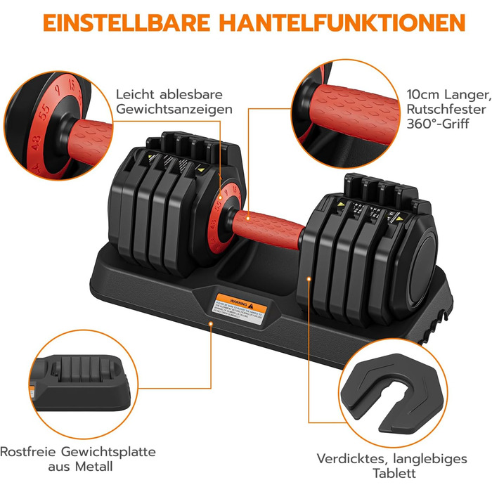 Набір гантелей Dripex: 11 кг, 24.5 кг, 41 кг. Короткі гантелі з антиковзним покриттям, регульовані диски та підставка. Для фітнесу, окремо або пара (червоний 25 кг x1 (10 рівнів регулювання))