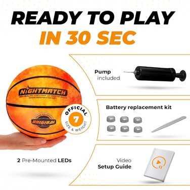 Світловий баскетбольний м'яч NIGHTMATCH LED, водонепроникний, офіційний розмір 7, сенсорне підсвічування, комплект для гри в темряві