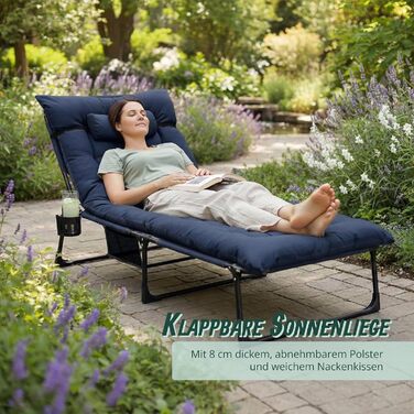 Ліжко похідне Relaxdays складане з матрацом, подушкою під шию, тримачем для телефону, до 250 кг, 26x190x72 см, блакитне