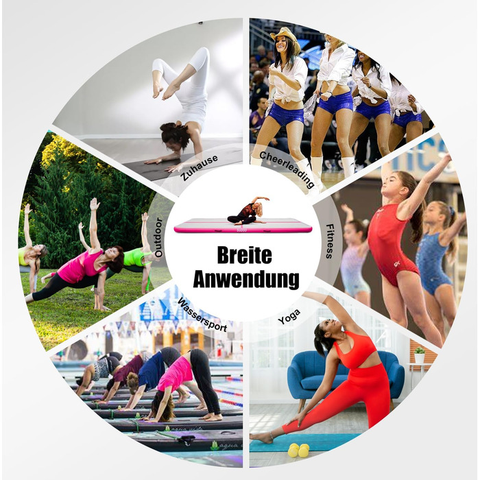 Надувний гімнастичний мат для дому та активного відпочинку 3м/4м/5м, 10см, рожева