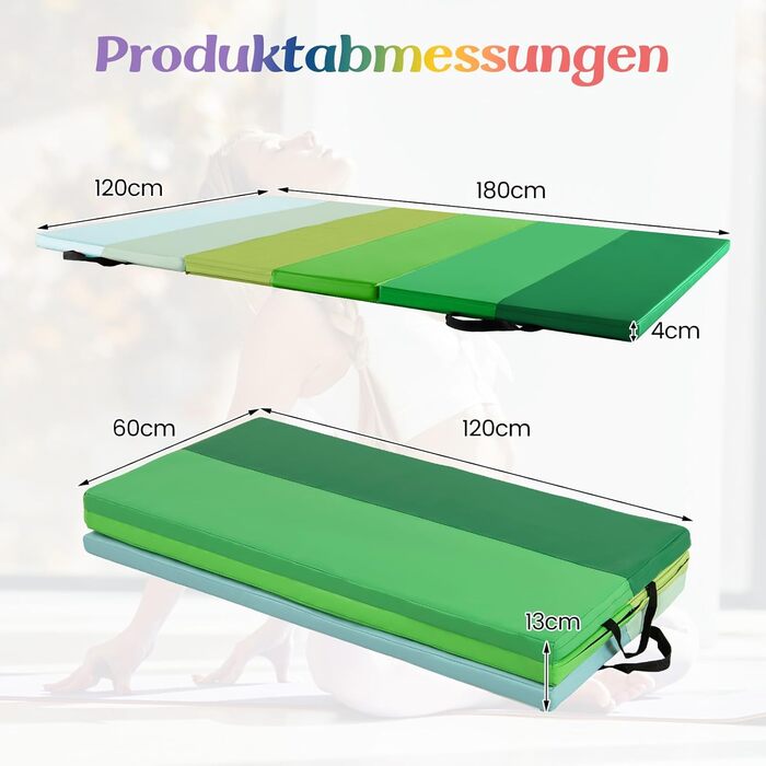 М'який килимок для гімнастики COSTWAY 180x120 см, складаний, PU, з ручкою для перенесення - для дому, дітей та дорослих, зелений