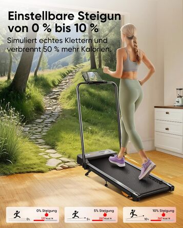 Біговий тренажер 6-в-1 для дому, складаний, з регулюванням нахилу 10% та ручками. Макс. вага 135 кг, LED-дисплей, пульт ДУ та додаток. Без встановлення (Чорний/Помаранчевий)