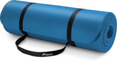 Гимнастичний килимок TRESKO для пілатесу та фітнесу, протиковзний, без фталатів, з ременем для перенесення, синій, 185x60x1.0 см