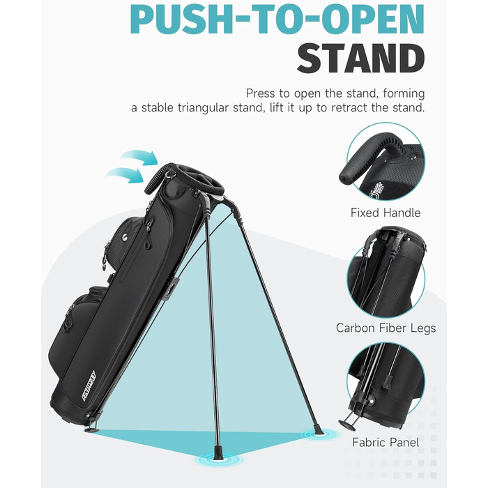 Сумка для гольфу Findway, легка та портативна, з підставкою, 3 відділення, регульований плечовий ремінь, 5 кишень та ручка, для чоловіків та жінок (чорна)