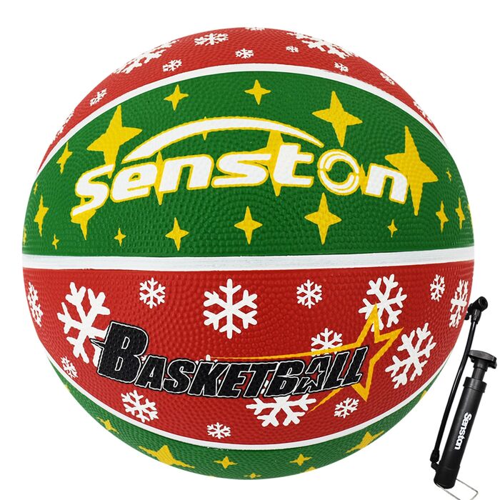 Баскетбольний м'яч Senston, розмір 7, з насосом, для гри на вулиці, антиковзаюча поверхня, відмінне зчеплення (червоний & зелений)