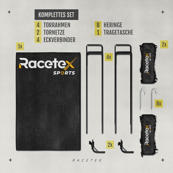 Дитячий набір з 2 футбольних воріт Racetex із сумкою, посилені скловолоконні стійки, чорні, для саду та парку