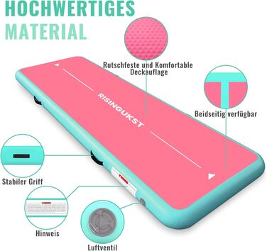 Гімнастичний надувний мат Air Matte Track, 300x100x15 см, зелено-рожевий, з насосом