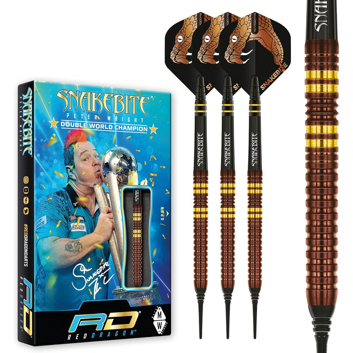 Професійний набір дротиків Red Dragon Peter Snakebite Wright Copper Fusion Wolfram 18 г з крилами та стрижнями