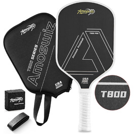 Ракетка для піклболу Amoswiz з карбону, 16 мм, T800 термоформована, для обертання, сили та контролю, з чохлом та ластиком, подарунок для професіоналів та середнього рівня