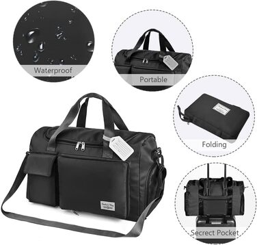 Складана дорожня сумка Flintronic 36L, велика водонепроникна сумка для подорожей, вікенду та спорту для чоловіків і жінок, сіра (з багажним біркою)