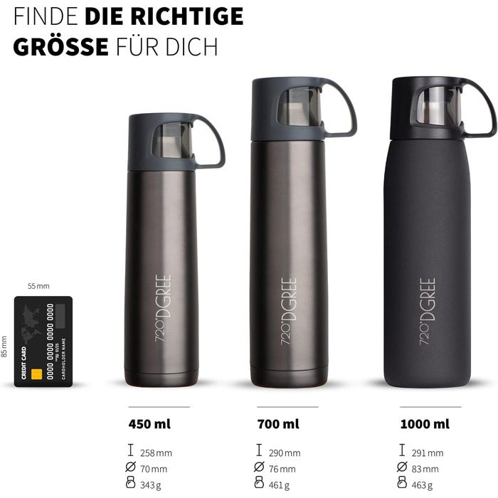 Термос 720°DGREE Follow з чашкою, 450 мл, нержавіюча сталь, BPA-free, ізольований, для кави та чаю, для дітей, школи, роботи, сіро-кам'яний