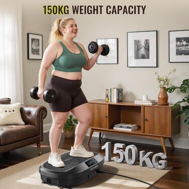 Вібраційна платформа FLYBIRD – Тест-переможець 2025, 120 швидкостей, 150 кг, для всього тіла з пультом, чорний, для жінок, м'язовий розвиток та лімфодренаж