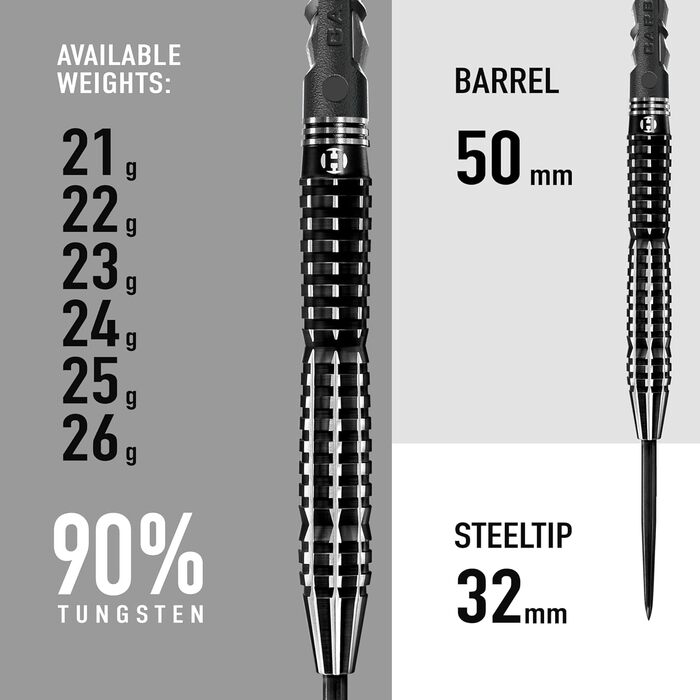 Дротики Harrows Black Knight 90% вольфрамові, 25 г, стальні наконечники