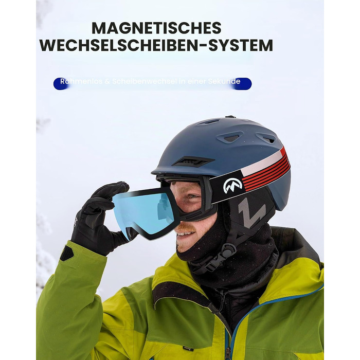 Гірськолижні окуляри OutdoorMaster Ultra з лінзою ZEISS, магнітні змінні лінзи, протизапотівання, OTG для сноуборду (світло-блакитні, Vlt 80%)