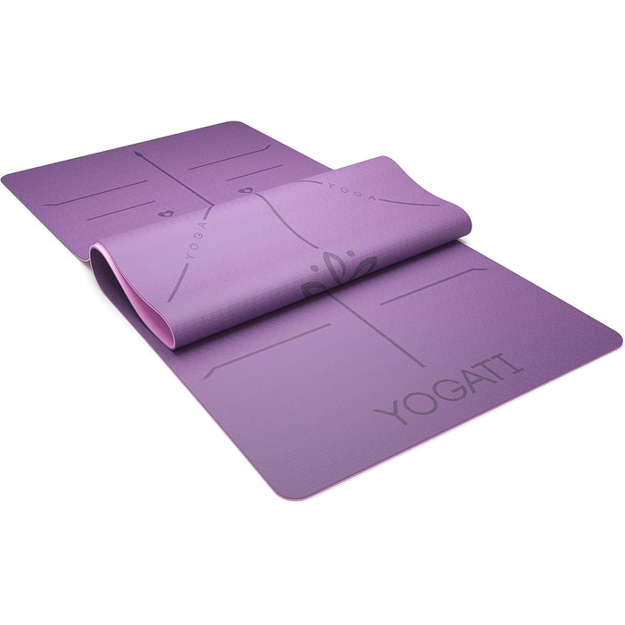 Килимок для йоги YOGATI, неслизький та товстий, з позначками для вирівнювання тіла, спортивний килимок для дорослих та дітей, ідеальний для пілатесу та фітнесу