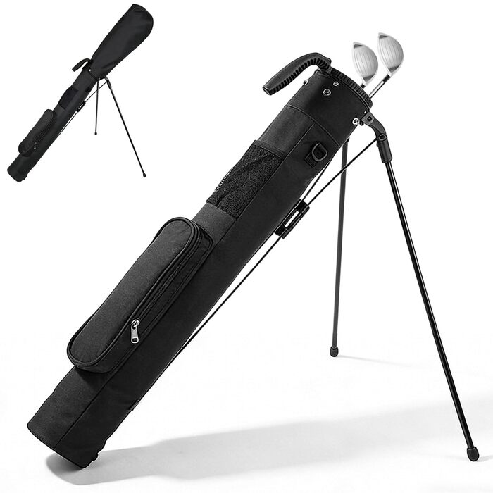 Сумка для гольфу на штативі, чорна. З регульованими ременями, двома кишенями. Легка, для чоловіків та жінок, для тренувань, коротких полів та курсів.