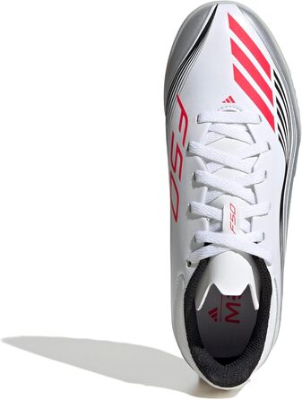Дитячі футбольні бутси adidas F50 Messi League Turf для штучного покриття, розмір EU 33, білий, червоний, сріблястий