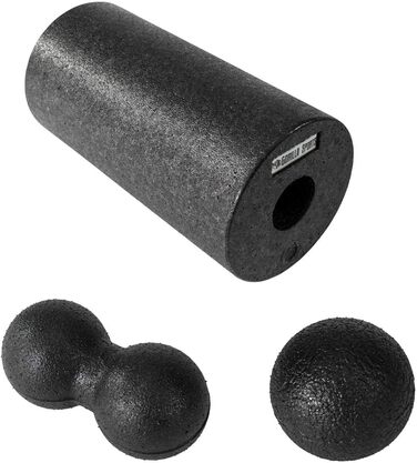 GORILLA SPORTS® Набір для фасціального масажу: ролик, м’яч, дуобол, 3/4/5 шт, пінний, чорний – фасціальний масажер, масажний набір для тренування