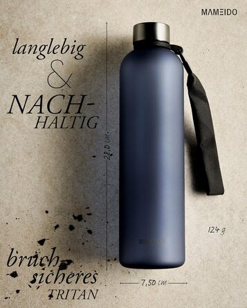 Фляга для води MAMEIDO 1 л з позначками часу, для спорту, фітнесу та офісу, BPA Free, Sapphire Blue